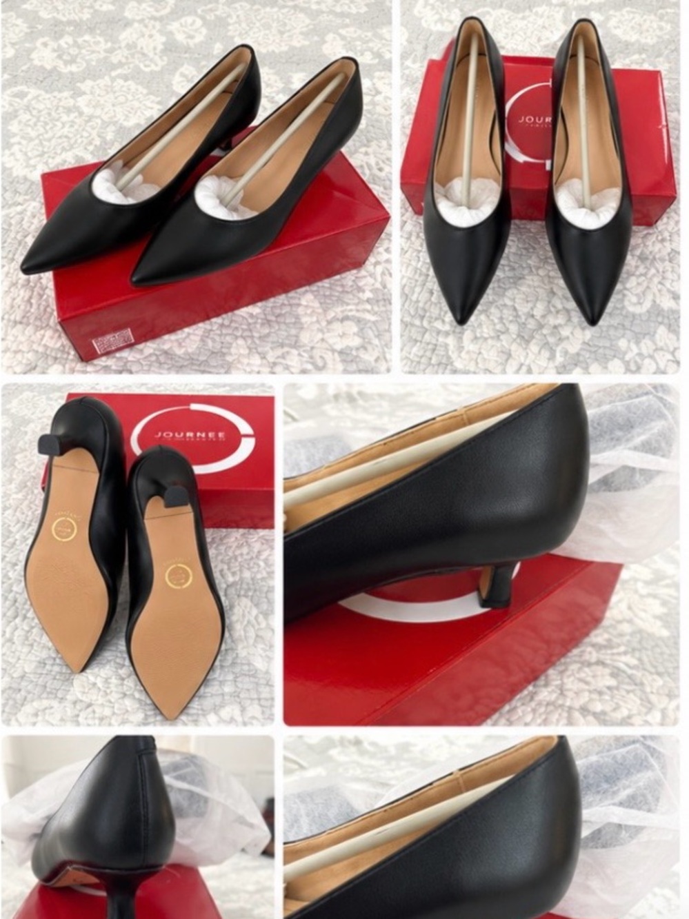 Journee Collection Black Pointed Low Heel Pumps